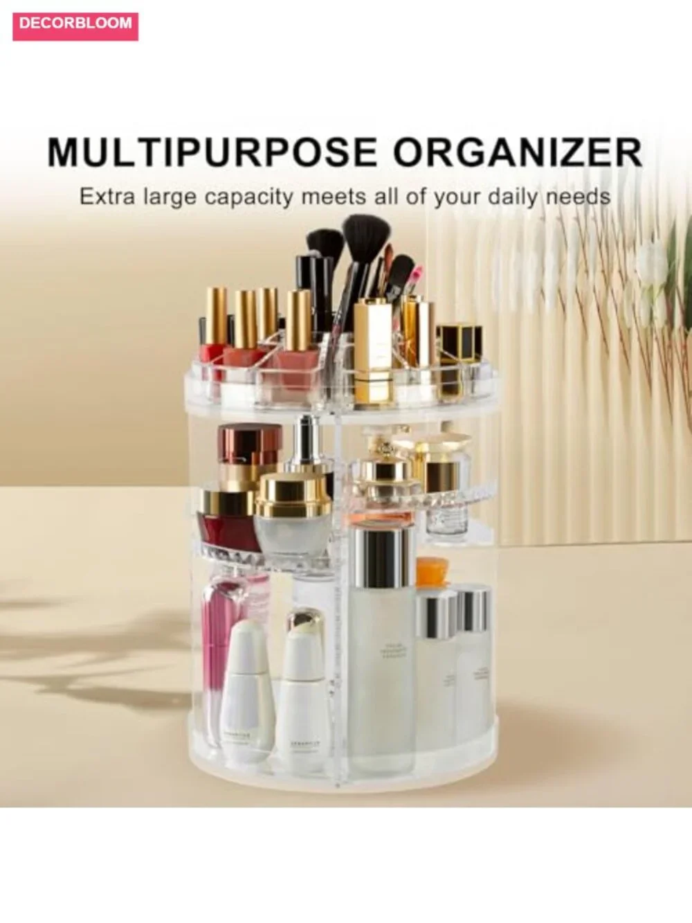 360 Degree Rotating 8-Layer Acrylic Makeup Organizer Storage Display Case